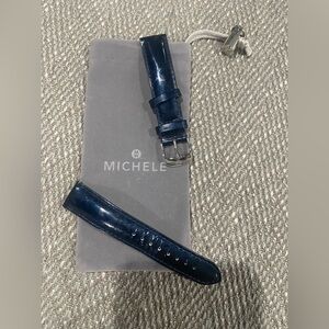 Michele blue Leather Watch Strap with Silver Buckle